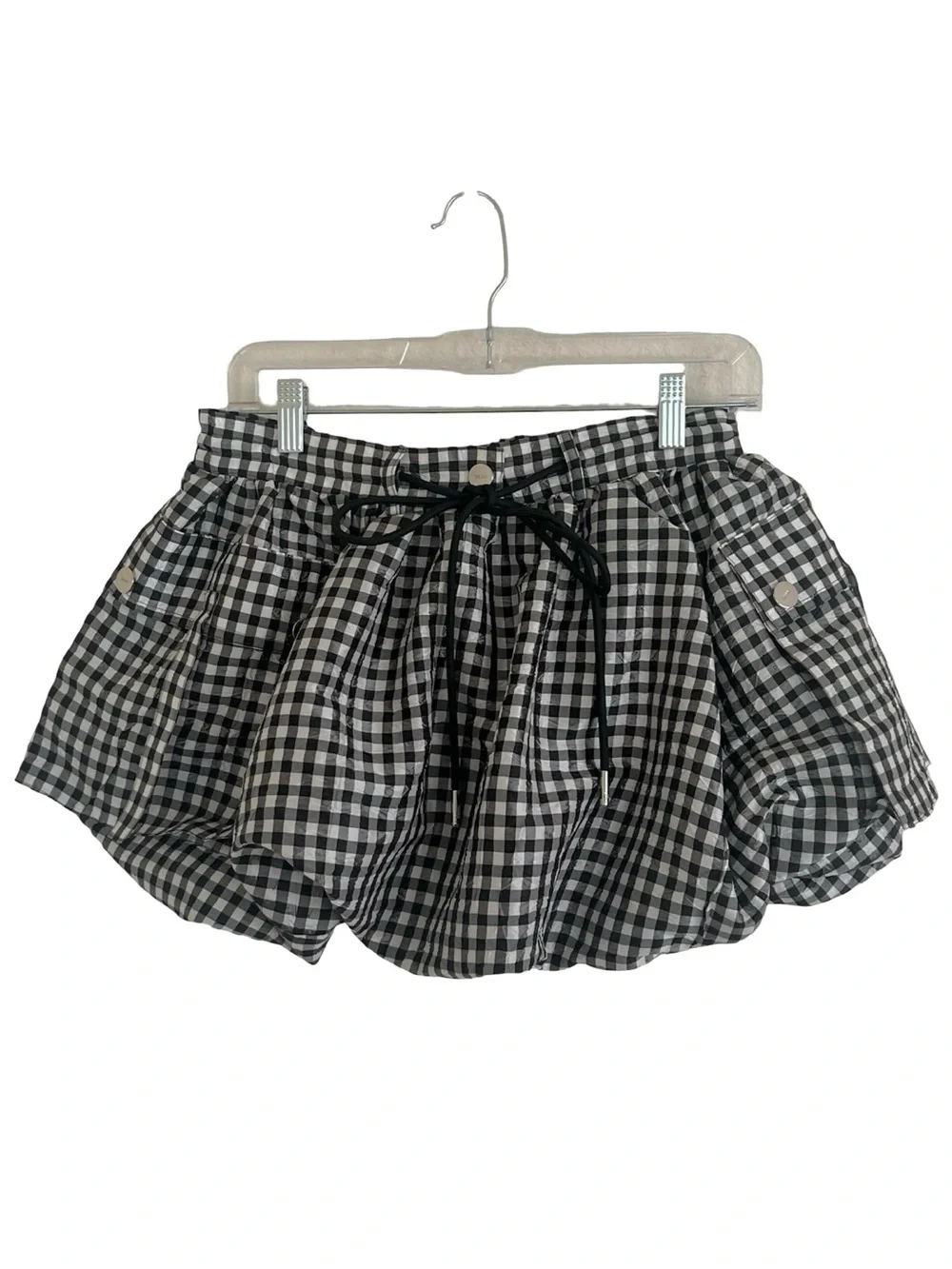 Ganni Checked Gingham Recycled Taffeta Crinkled Mini Skirt EU 34 / US 4